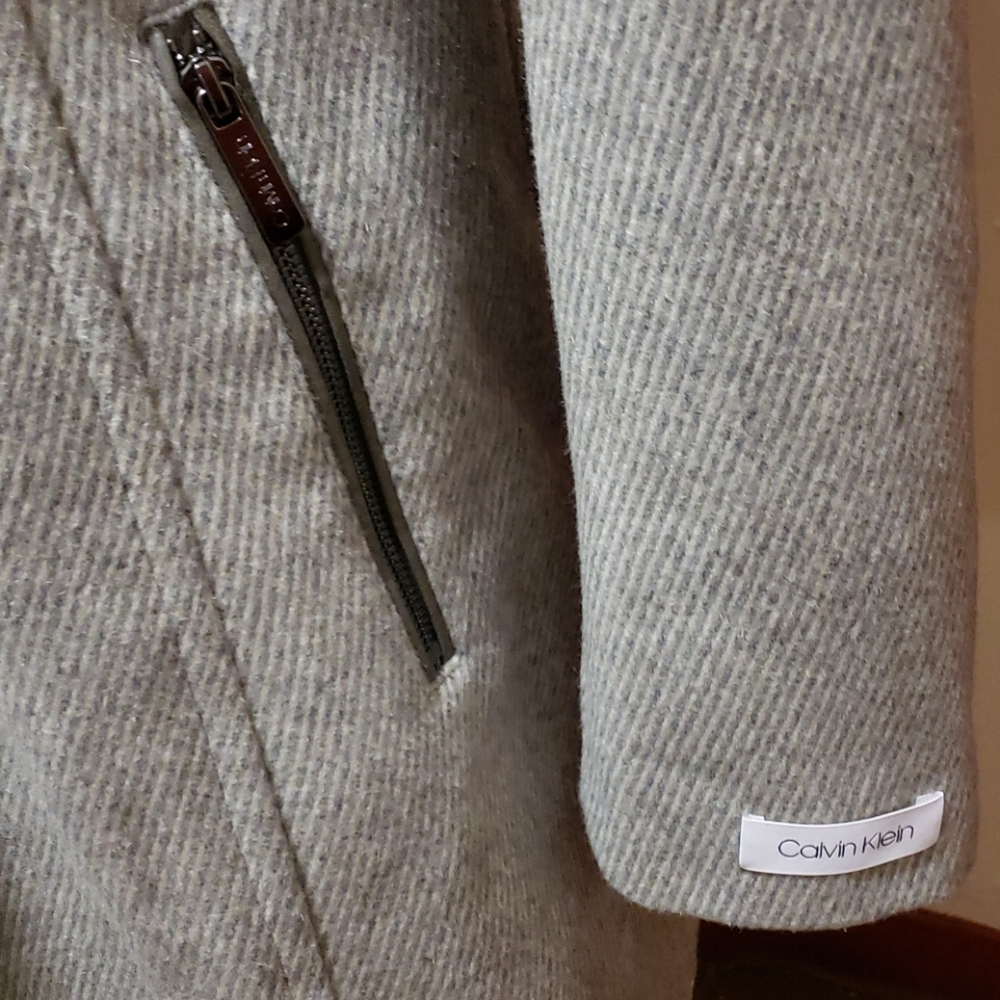 Calvin Klein Gray Coat Jacket With Hoodie SZ S - Picture 11 of 16